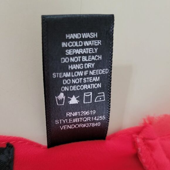 BKE Women's Deep Coral Embellished Chiffon Lined Lace-up Tank Blouse - Picture 10 of 13